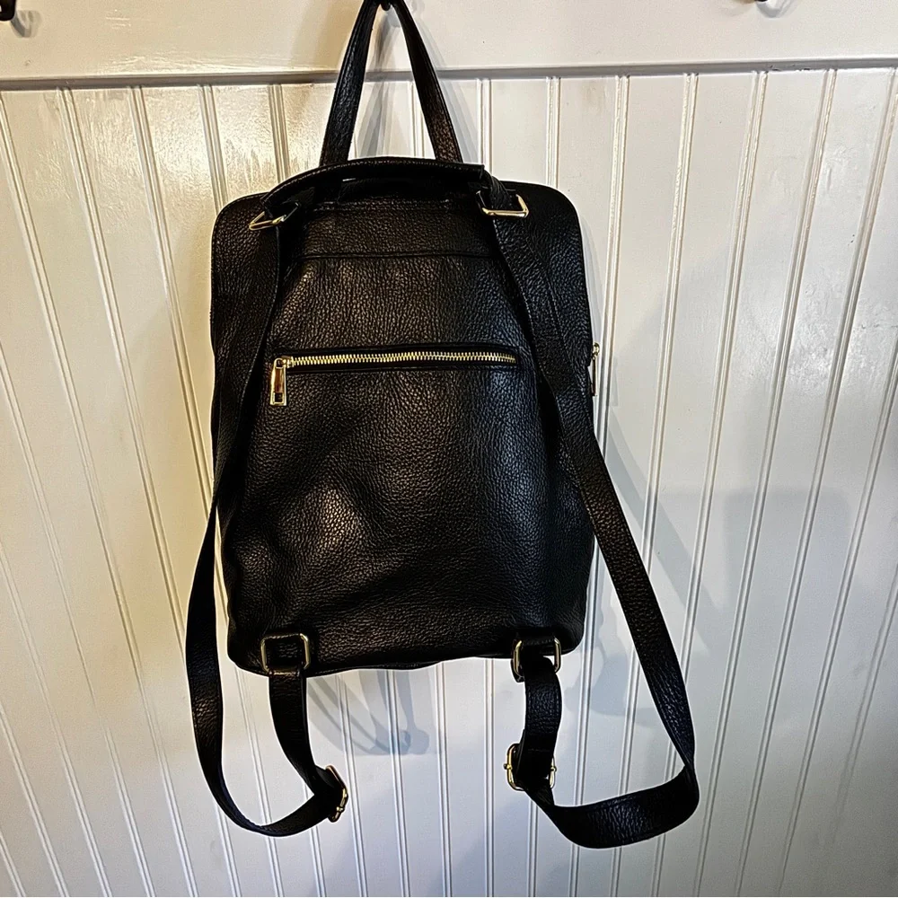 Vera Peele Black Genuine Leather Women’s Purse Backpack - Picture 6 of 8